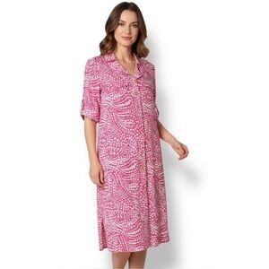 CONTESSA ROBERTA 100% Silk Button Front Shirt Dress Short Roll Tab Sleeves Sz 10